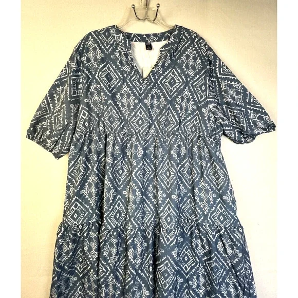 Emma Rose Peasant Dress Women's 3XL Blue Graphic Cottagecore Tiered Boho Maxi - Picture 3 of 11